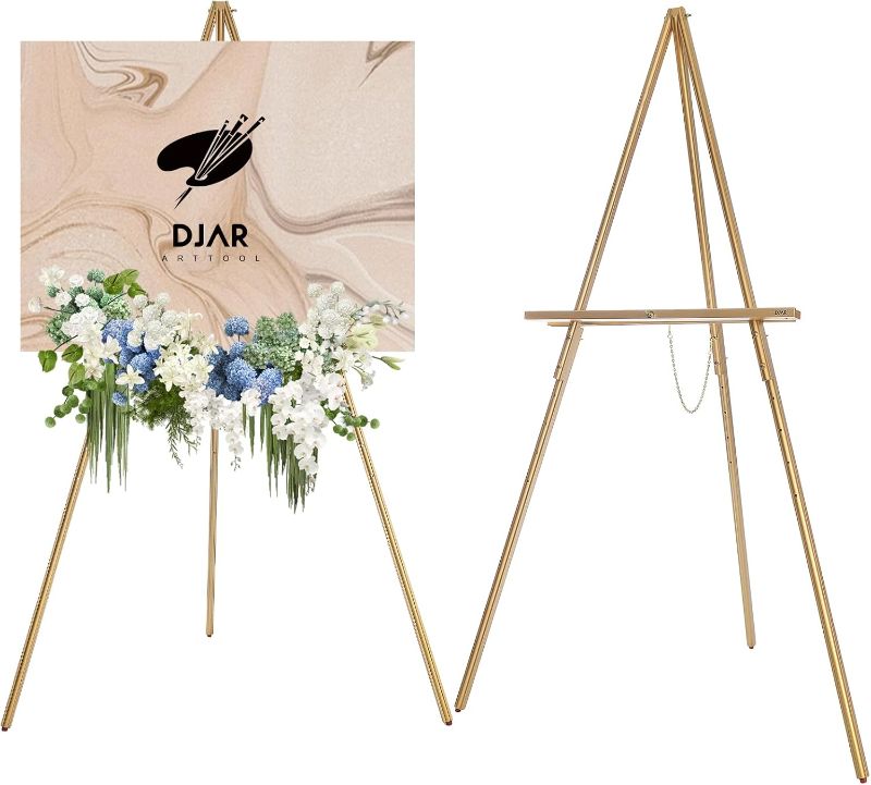 Photo 1 of DJAR 63" Wooden Easel Stand for Sign, Dual-use Adjustable Height, Wood Floor Display Easel for Wedding, Welcome Board, Poster, Picture, Photo- Gold