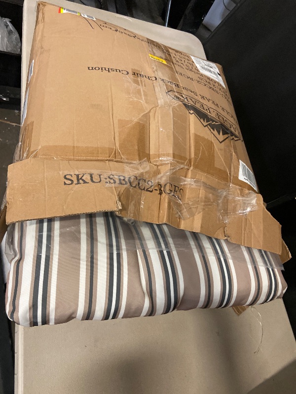 Photo 1 of EAGLE PEAK Tufted Outdoor/Indoor High Back Patio Chair Cushions, Set of 2, 46'' x 22'', Beige Stripes