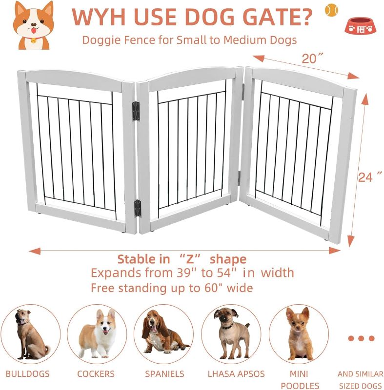 Photo 1 of ZJSF Freestanding Foldable Dog Gate for House Extra Wide Wooden White Indoor Puppy Gate Stairs Doorways Pet Gate Tall Dog Fence 3 Panels Fence