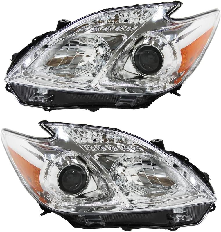 Photo 1 of Headlight Assembly Fit for 2012-2015 Toyota Prius,Halogen Headlamp Replacement Driver Passenger Side Chrome Housing Amber Reflector Clear Lens 