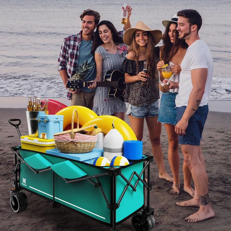 Photo 1 of Navatiee 300L Collapsible Wagon Cart Foldable Extra Large, 48''L Folding Extended Beach Wagon with 440LBS Weight Capacity and Big All-Terrain Wheels, Heavy Duty Utility Garden Cart for Sports Outdoor