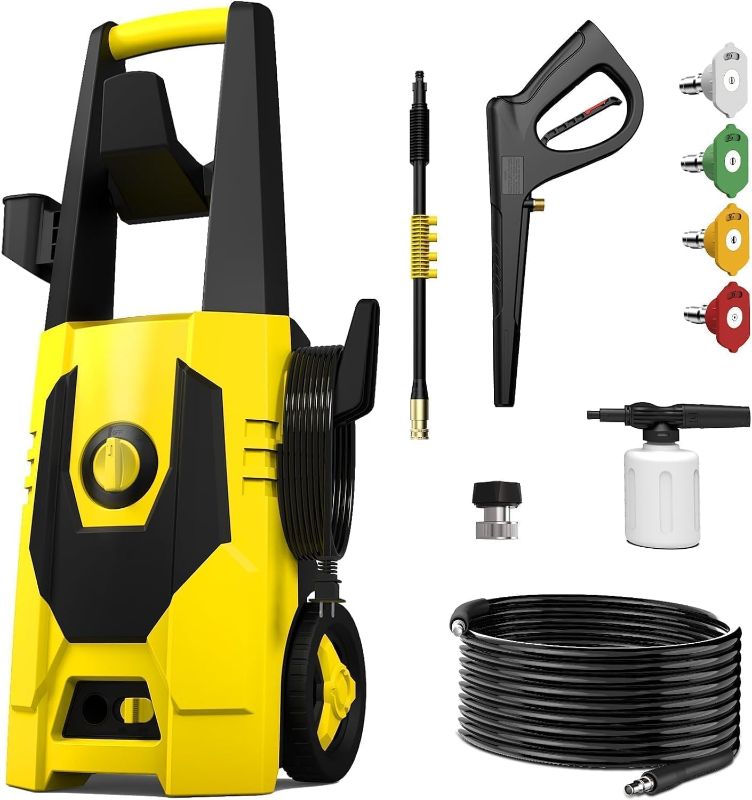 Photo 1 of AgiiMan Pressure Washer - 5100PSI Max 3.4GPM Power Washer with 35FT Power Cord, 20FT Hose, Soap Tank, High Pressure Washer Electric Powerd Car Cleaning for Garden, Patios, Yard, Yellow