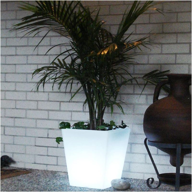 Photo 1 of 16-in Square LED Flower Pot Light, 16 RGB Color Changing Modern LED Light Planter Pot w/Remote, Outdoor Indoor Light Up Plant Pot LED Ice Bucket for House Balcony Porch Garden Yard Party-Large