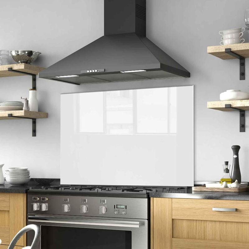 Photo 1 of White Tempered Glass Kitchen Backsplash, Stove Back Cover, Stove Splashback, Cutting Board, Kitchen Decor Tile, Home Wall Decor