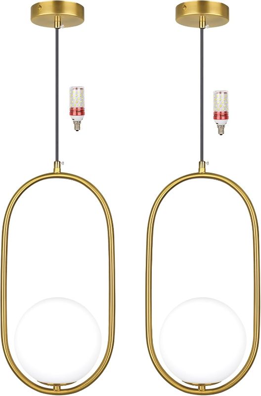 Photo 1 of lobolighting Pendant Light Fixtures, 2 Pack Modern Gold Pendant Lighting Adjustable Height Mid Century Chandelier, Frosted Glass Globe Single Hanging Light for Kitchen Island Dining Room Bedroom