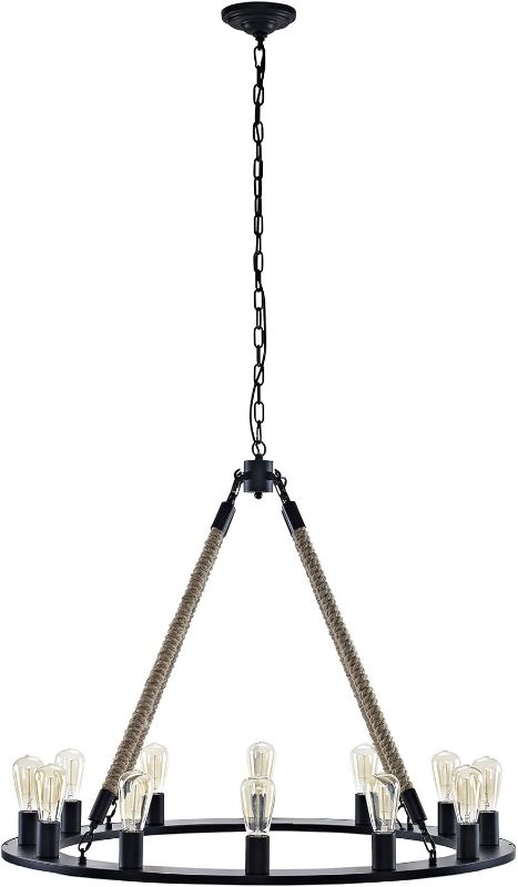 Photo 1 of Modway Encircle Rope and Steel Metal 12-Light Pendant Round Chandelier in Brown