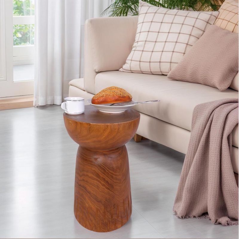 Photo 1 of Athaliah 19.25”H Wood Side Table – Natural Wooden End Table, Round Wood Accent Table for Living Room, Patio, Garden, Balcony, or Home Decor