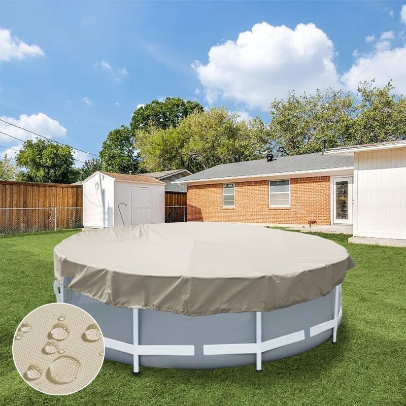 Photo 1 of 13 FT Round Pool Cover for 10' Round Pool Waterproof Dustproof Safety Covers Heavy Duty Strong Double Stitched Seam Winter Cover for Round Above Ground Pools, Beige