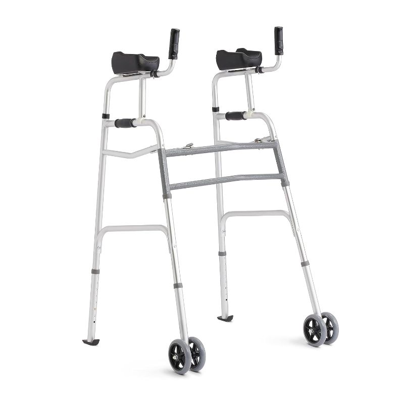 Photo 1 of Medline Upright Aluminum Junior Folding Walker – Comfortable, Maneuverable, for Injury, Balance, Posture & Recovery