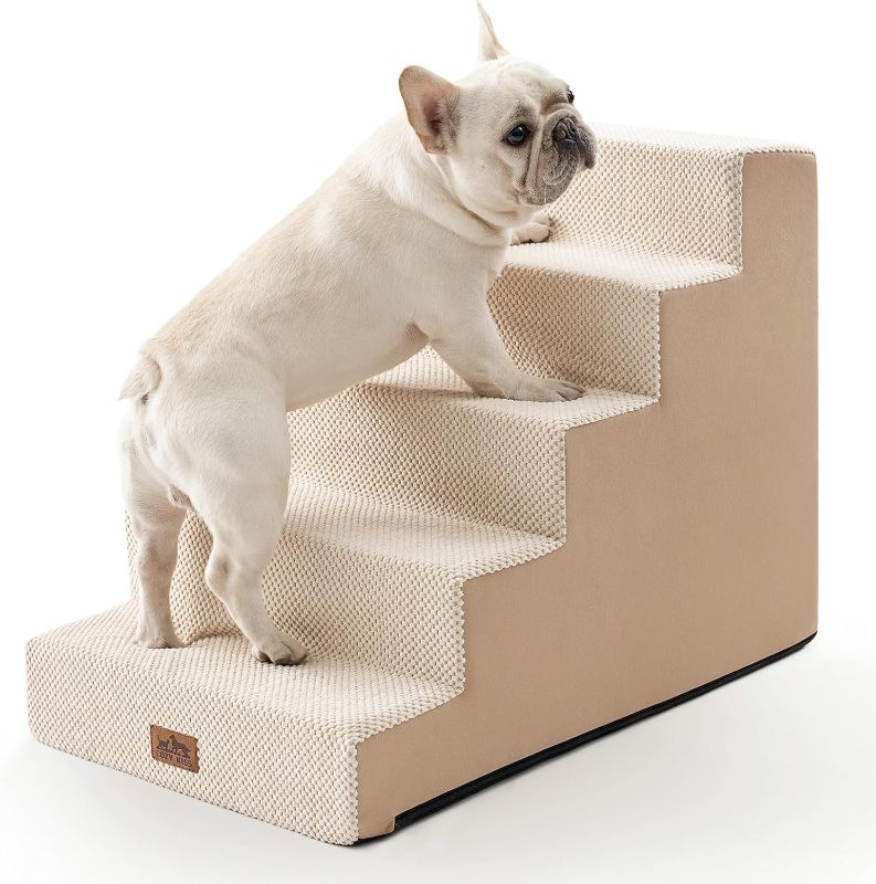 Photo 1 of Dog Stairs for Small Dogs, 5 Tier Wider Pet Stairs for High Beds, 23.6" H Non-Slip Dog Steps for Old Cats, Puppies, Small Medium Dogs, 29.5x19.7x23.6 inch, Beige