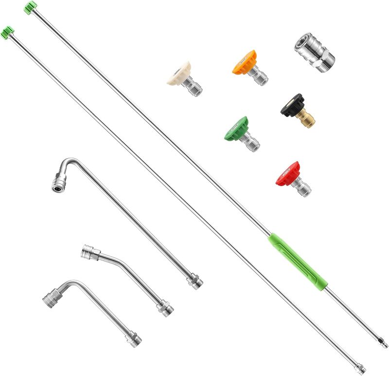 Photo 1 of Pressure Washer Extension Wand, 120" Stainless Steel Power Washer Lance With Molded Grip, 30°, 90°, 120° Curved Rod, 5 Spray Nozzle Tips, 1/4" Quick Connect, 4000 PSI