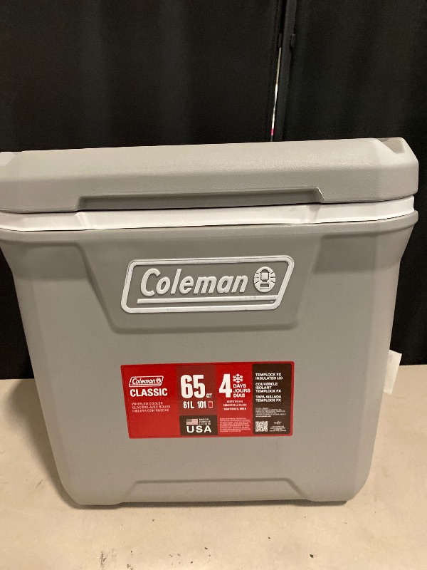 Photo 1 of Coleman Classic Series Insulated Portable Rolling Cooler with Wheels, Leak-Resistant Outdoor Hard Cooler Keeps Ice up to 5 Days, 65-Quart