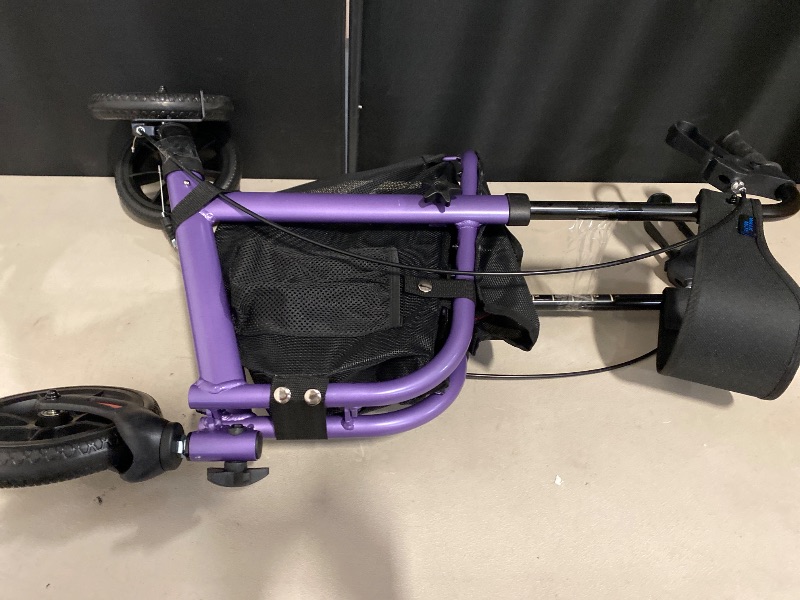 Photo 1 of 3 Wheel Rollator Walker with Seat for Slim Seniors, Padded Backrest Lightweight Foldable Walker Ideal for Elderly, 8 Inch Tri-Wheel Modern Mobility Walking Aid Aluminum, Purple