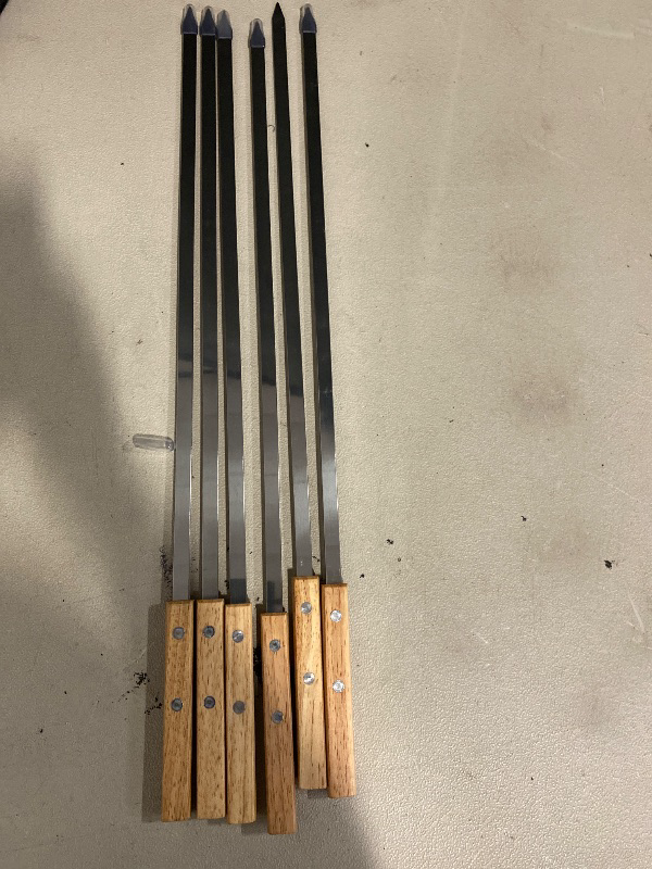 Photo 1 of Kabob Skewers23Inch Long,6/8Inch Wide Heavy Duty Stainless Steel with Wood Handle Perfect for Koobideh Kebab Persian/Brazilian Style Chicken Shrimp Kebab,Set of 6 with Bag