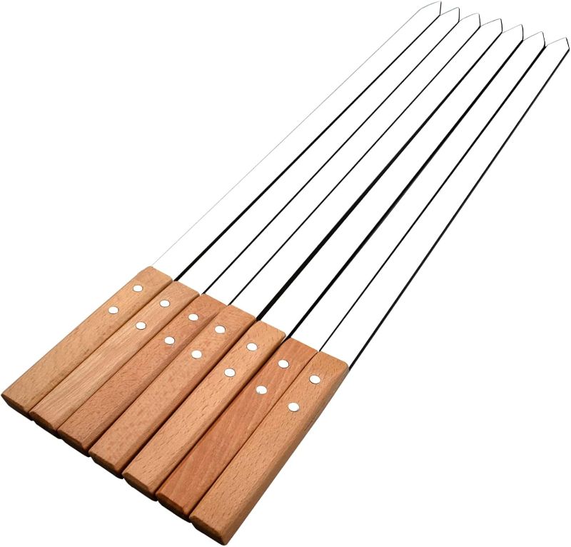 Photo 1 of Kabob Skewers23Inch Long,6/8Inch Wide Heavy Duty Stainless Steel with Wood Handle Perfect for Koobideh Kebab Persian/Brazilian Style Chicken Shrimp Kebab,Set of 6 with Bag