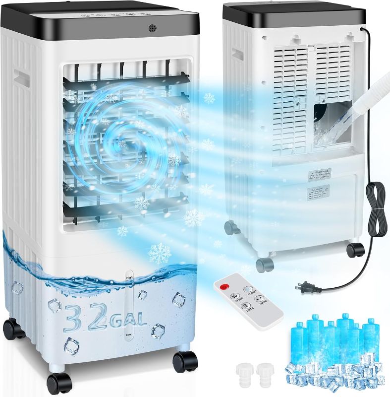 Photo 1 of Swamp Cooler, Evaporative Air Cooler with Enlarge Water Tank,Swamp Cooler Air Conditioner with Timer,3 Speeds,80° Oscillation,20H Air Cooler for Room Office Kitchen Bedroom Garage(Include 6 Ice Packs)
