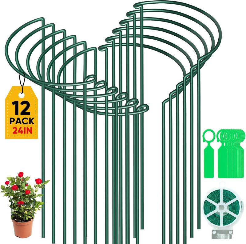 Photo 1 of 12 Pack Plant Support Stakes, Peony Cages and Supports Large 10" Wide x 24" High Tall Peony Ring Supports, Garden Plant Stakes for Outdoor Plants Rose, Tomato, Hydrangea, Flowers