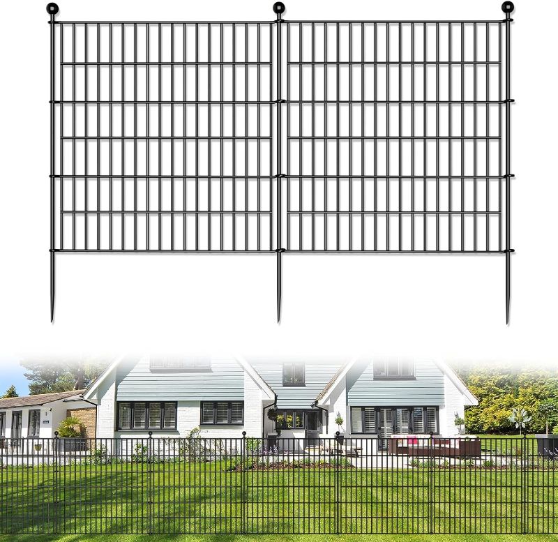 Photo 1 of 10 Panels No Dig Decorative Outdoor Garden Fence for Yard, 32 in(H) X 23.6 ft(L) Animal Barrier Fencing Rustproof Metal Wire Panel Border for Dog, Rabbits, and Patio Temporary Ground Stakes