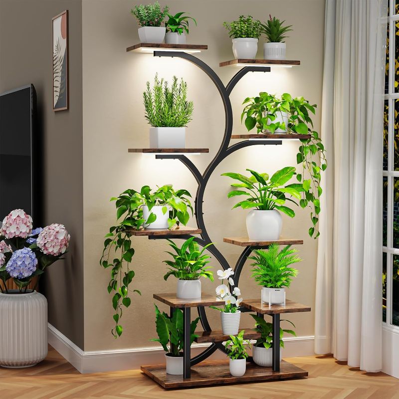 Photo 1 of Plant Stand Indoor with Grow Lights - 10 Tiered Plant Shelf Indoor, 63" Lighted Corner Plant Shelves for Indoor Plants, Metal Tall Flower Holder, Plant Rack for Living Room, Patio,Balcony Decor