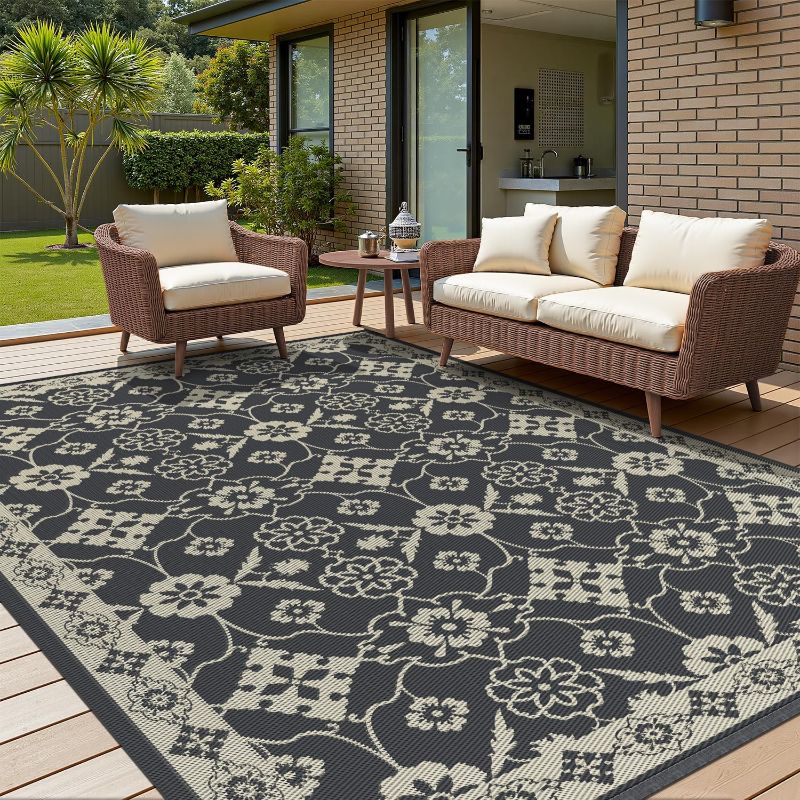 Photo 1 of COCOER Floral Outdoor Rug 6x9 Reversible-Waterproof Patio Rug-Quick Dry Outdoor Carpet-Outdoor Area Rugs Indoor Outdoor Rugs-Outside Rug Patio Decor for Porch Deck Balcony Backyard