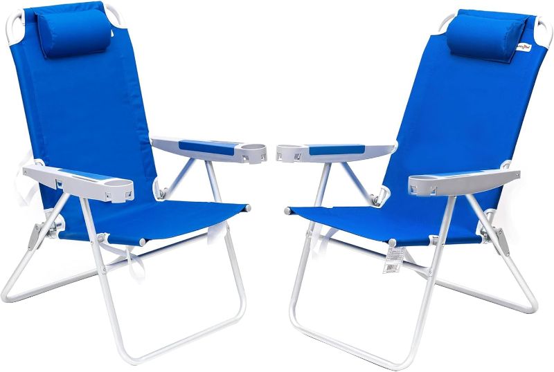 Photo 1 of SUNNYFEEL 17" Tall Oversized Beach Chairs 2 Pack for Adults Heavy Duty 500 LBS, 5 Position, Portable High Folding Camping Chair with Cup Holder for Outdoor/Lawn/Trip, Foldable Sand Chairs for Adults
