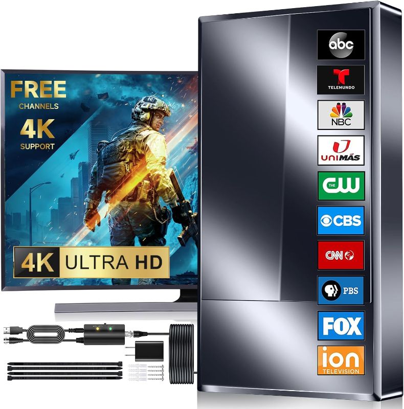 Photo 1 of 2025 Strongest TV Antenna Indoor, 3500+ Miles Outdoor Long Ranges, Digital Antenna for Smart TV, Best Amplifier Signal Booster Support 8K 4K 1080p All TVs VHF UHF - 50FT Cable/AC Adapter