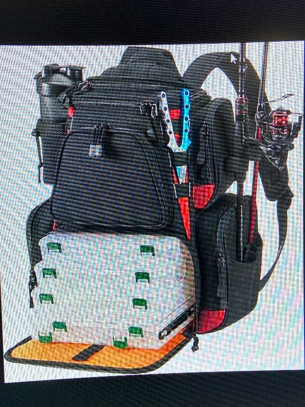 Photo 1 of Piscifun Fishing Tackle Backpack with 4 Trays, Large Outdoor Storage Tackle Bag with Protective Rain Cover for Fishing Gear