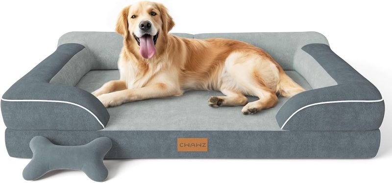 Photo 1 of Extra Large Dog Bed, Orthopedic XL Dog Bed with Cooling Gel Memory Foam, Waterproof Pet Bed with Removable Washable Cover, 42" Pet Sofa Couch Dutch Velvet with Bone Toy, Dark Gray