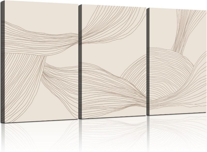 Photo 1 of 3Pcs Minimalist Line Wall Art Prints Framed Canvas Wrap Art Set Modern Abstract Wall Art Neutral Tones Bedroom Living Room Gallery Contemporary Poster Art 12x16 Inch
