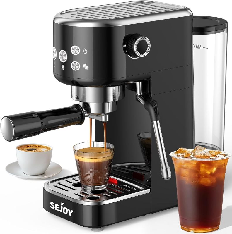 Photo 1 of Sejoy Espresso Machine 1350W, 19 Bar Espresso Maker with Milk Frother, Compact Cappuccino & Latte Machine with 44oz Detachable Water Tank