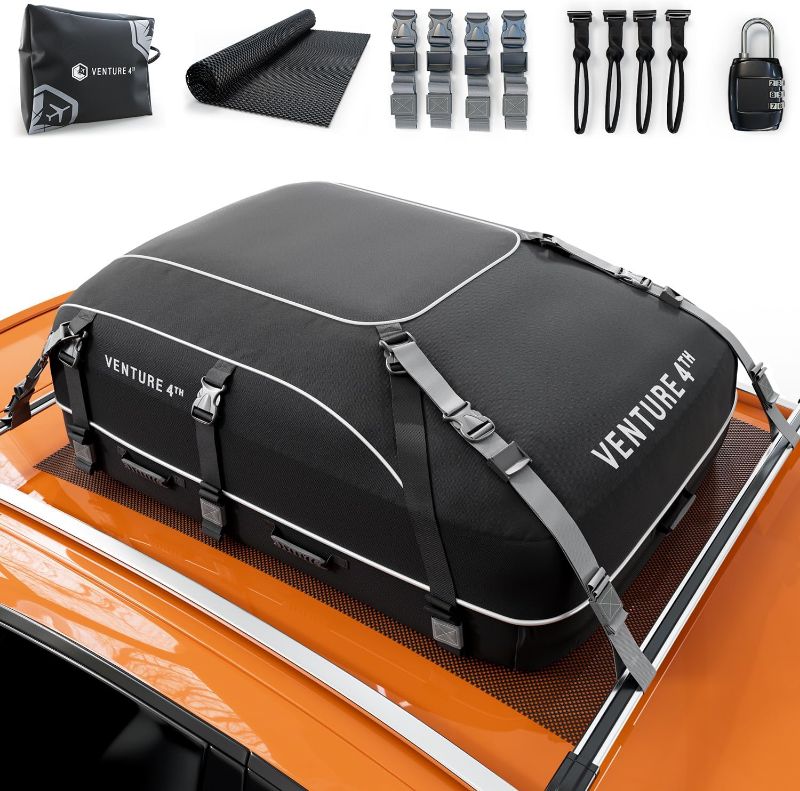 Photo 1 of 4TH Rooftop Cargo Carrier - 21 Cubic Feet Waterproof Car Roof Cargo Bag with Tie-Down & Compression Straps, Fits Most Vehicles with or Without Roof Racks, Sidebars & Crossbars