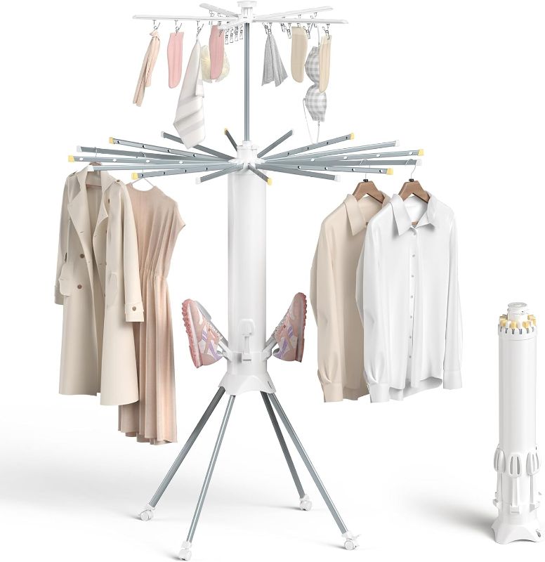 Photo 1 of Clothes Drying Rack Foldable, 4-Legged Laundry Drying Rack Collapsible, Clothing Drying Rack with 4 Pulleys, 3-Tier Collapsible Drying Racks for Laundry and Shoes