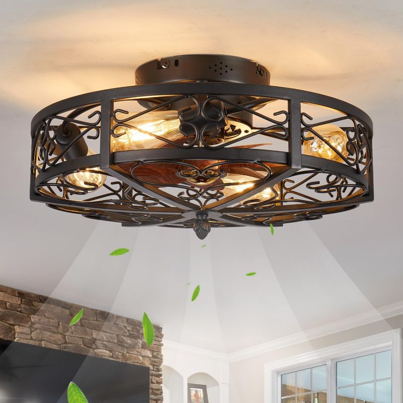Photo 1 of 20" Caged Farmhouse Flush Mount Bladeless Ceiling Fan
