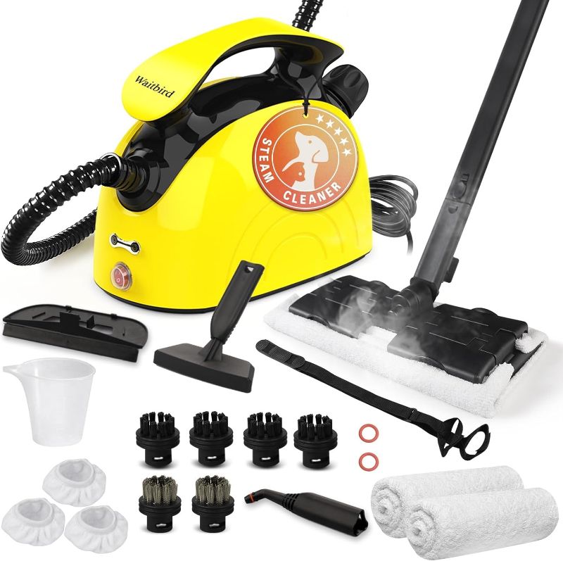 Photo 1 of Steam Cleaner, Multipurpose Powerful Steamer with 21 Accessories, 248°F High-Temperature Steam for Floors, Grout, Tiles, Carpet, Cars - Portable 1.08L Tank, Child Lock, Chemical-Free Cleaning (Yellow)