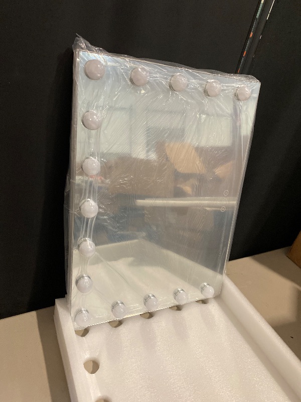 Photo 1 of Vanity Mirror with Lights Lighted Makeup Mirror with 15 Dimmable LED Bulbs,3 Color Lighting Modes,USB Charging Port Touch Control,Sturdy Metal Frame Design 24x18 Inch,White