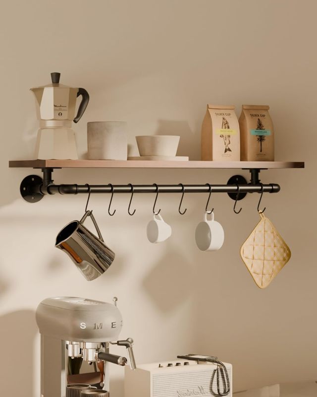 Photo 1 of Bathroom Shelves Wall Mounted with Towel Bar, Industrial Pipe Single Tier Floating Shelf, Rustic Wood Shelf 36 Inch for Bathroom Kitchen Living Room Bedroom