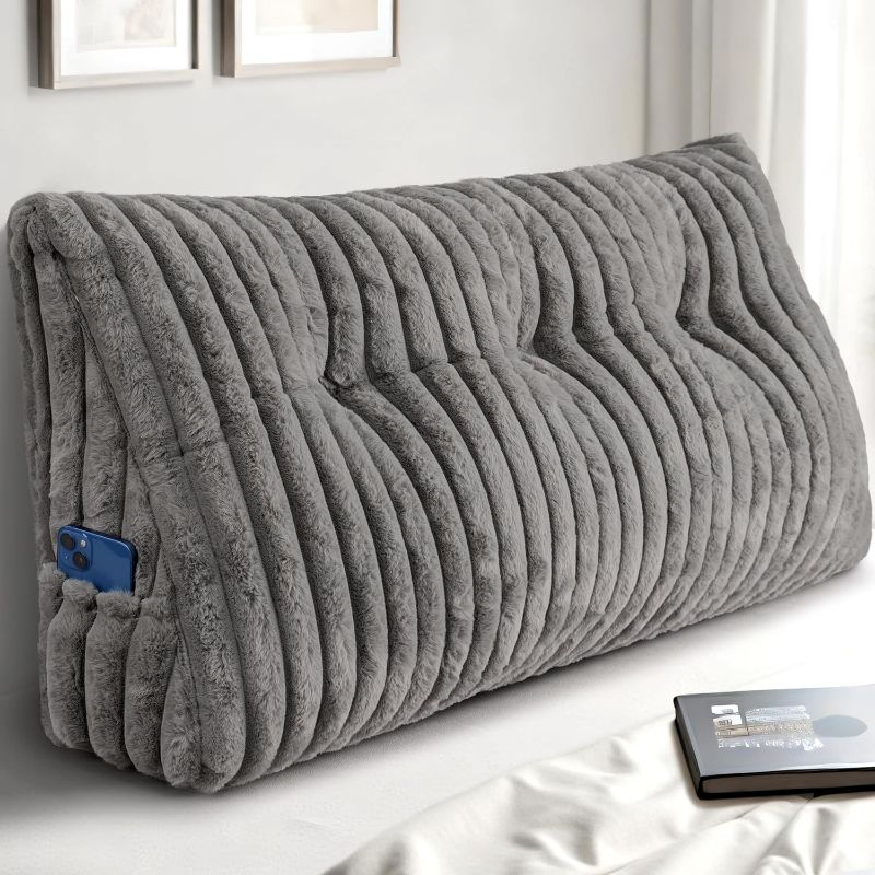 Photo 1 of Headboard Pillow Twin XL, Triangular Wedge Pillow Headboard, Cushion Headboards Reading Pillows, Backrest Pillows for Sitting in Bed or Working with Removable Cover, Grey
