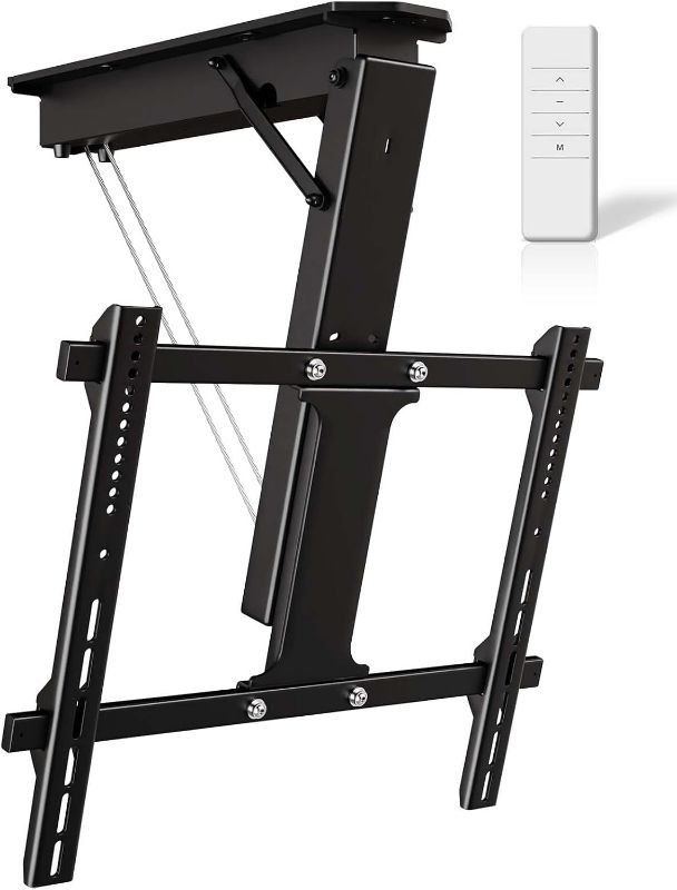 Photo 1 of Ywin Electric Ceiling TV Mount with Remote, Motorized Ceiling TV Mount Flip Down Bracket for 32 to 70 inch, Flat and Curved Screen TVs, Pitched Roof VESA Mount(Black)