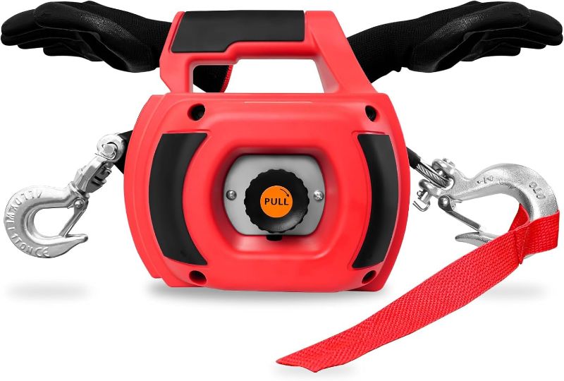 Photo 1 of Portable Drill Winch 1500 LBS, 1/4" Heavy-Duty Steel Cable Winch Rope 40 FT | 360 Degrees Rotate Hook, Red Handheld Winch for Lifting, Dragging, Handling, Trailer