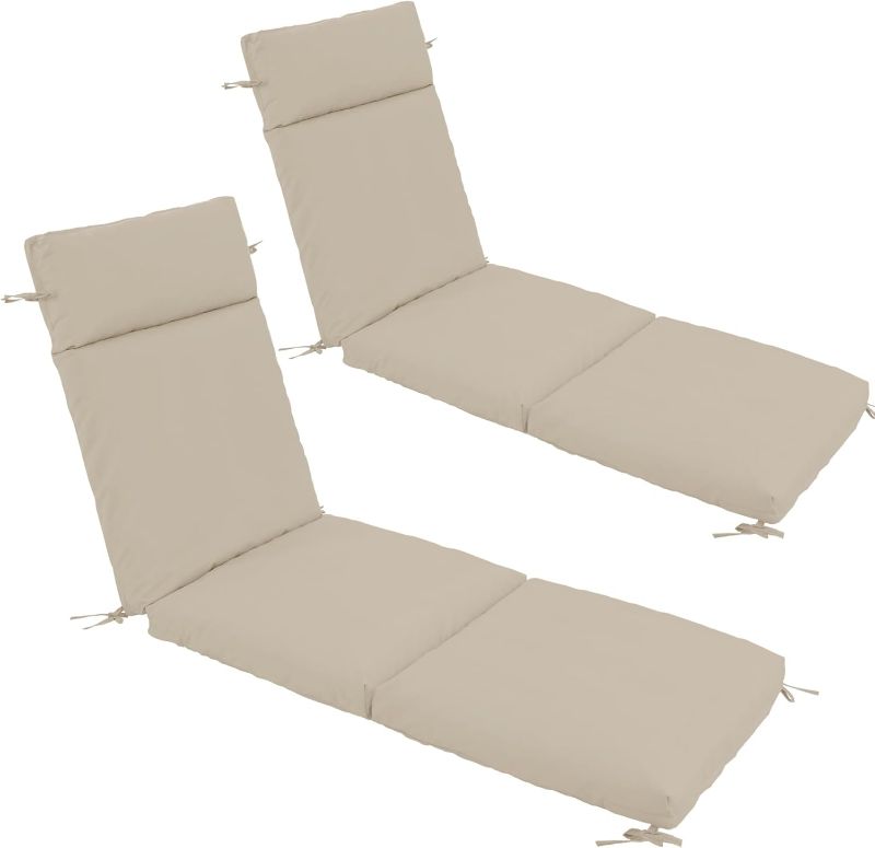 Photo 1 of Chaise Lounge Cushion 72x21x3 Inch - Set of 2 Outdoor Lounge Chair Cushions, Lounger Pad Replacement with Fade-Resistant, Removable & Machine-Washable Covers, Ideal for Patio Chaise Chairs, Cream