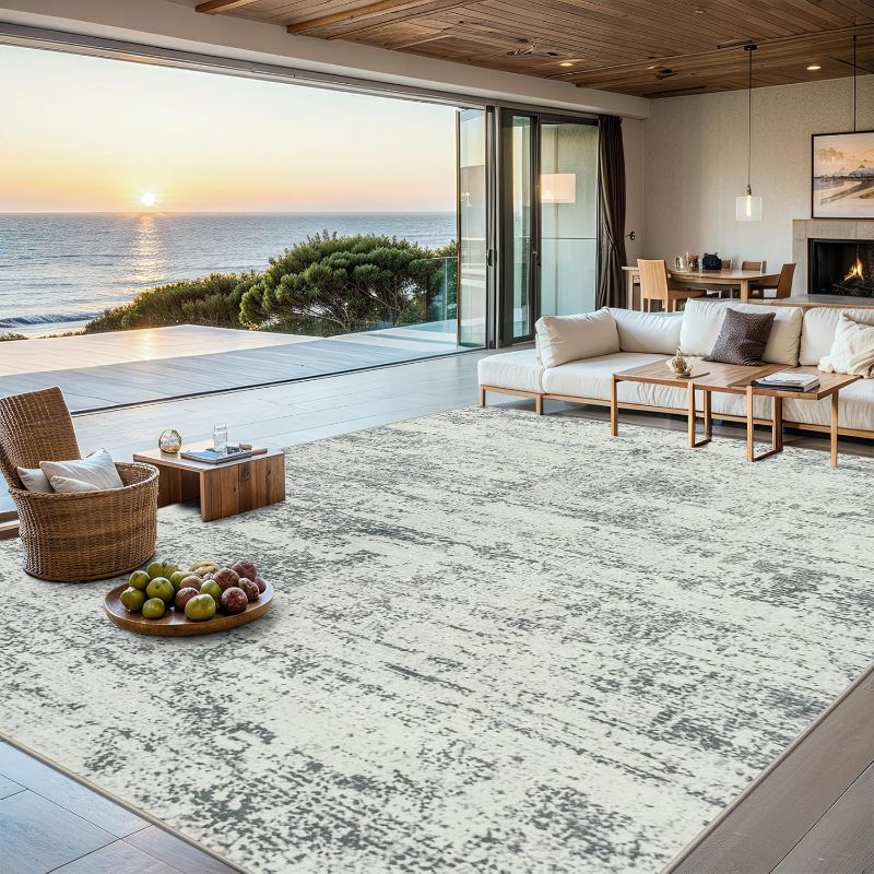 Photo 1 of 8x10 Area Rugs for Living Room - Washable Rug Modern Abstract Soft Large Neutral Non-Slip Carpet Indoor Floor Stain Resistant Thin Carpets for Bedroom Dining Room Farmhouse Nursery Home Office Grey
