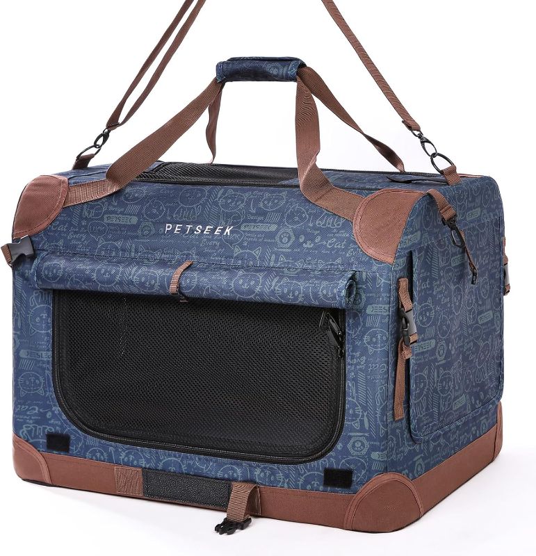 Photo 1 of Extra Large Cat Carrier Soft Sided, Portable Small Dog Carrier for 2 Cats, 24"x16.5"x16" Car Travel Folding Comfortable Design, Navy