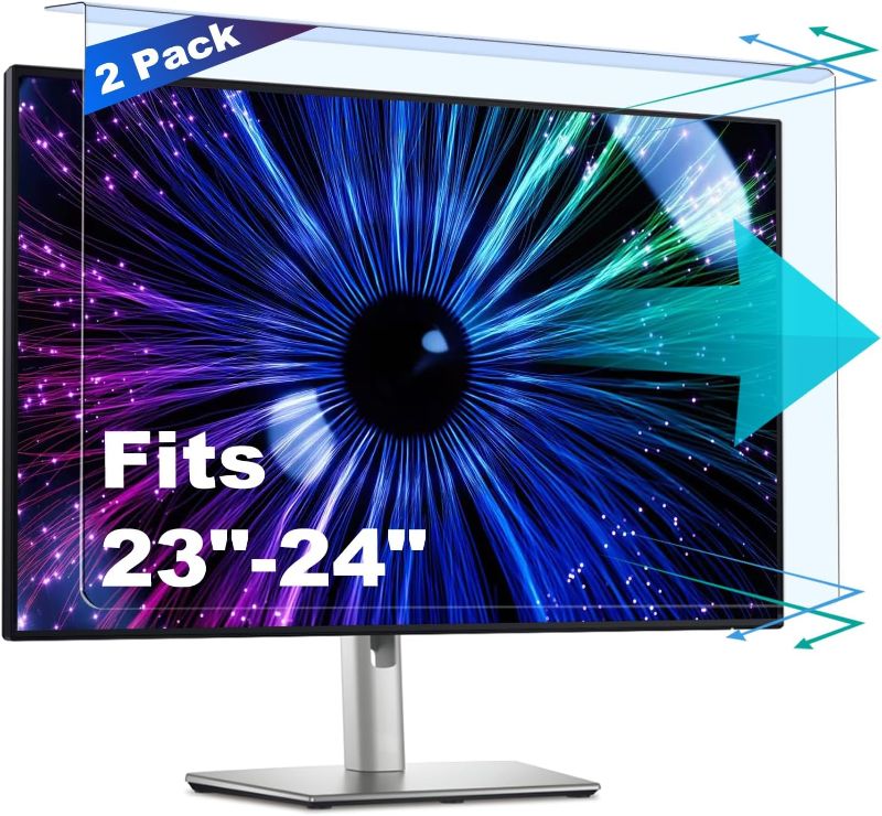 Photo 1 of 2 Pack Anti-Blue Light & Anti-Scratch Screen Protector Shield for 23, 23.6, 23.8, 24 Inches Desktop Computer Monitor, Hanging Block Filter Panel for Eye Protection