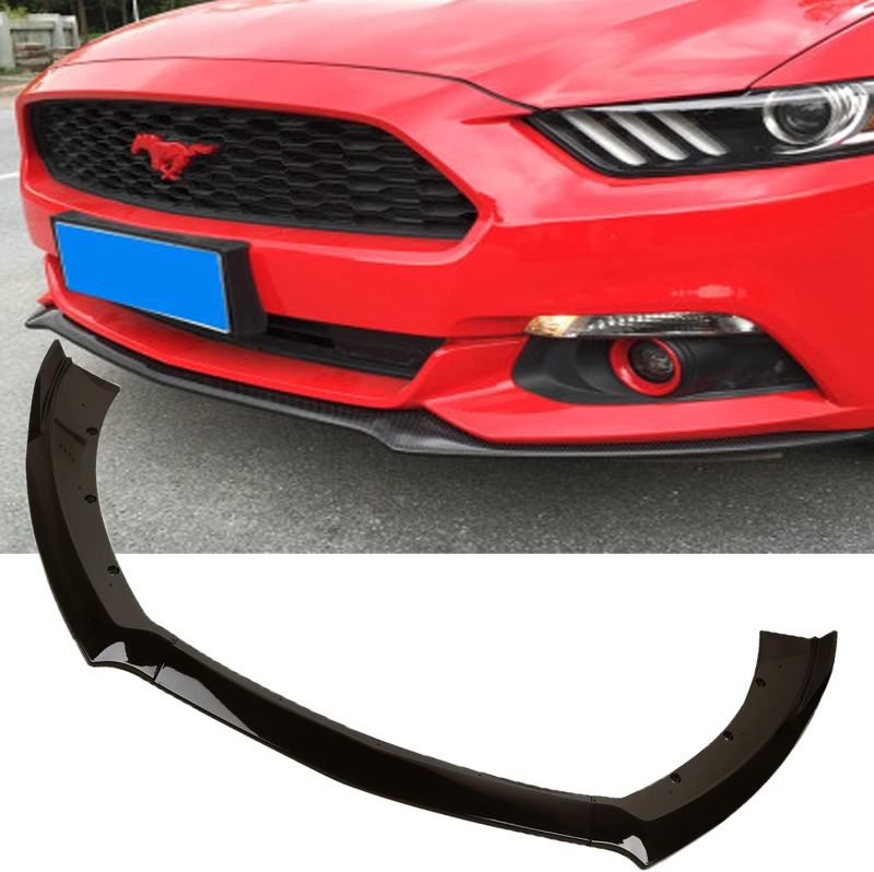Photo 1 of 3pcs Front Bumper Lip Spoiler Kit Compatible with Ford Mustang Gloss Black 2015 2016 2017 Front Lips Mustang Gt Front Lip