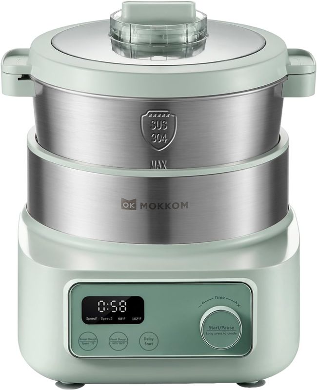 Photo 1 of Electric Dough Maker with Proof Dough Function, Microcomputer Timing, 6.34Qt 304 Stainless Steel Bowl, Household Dough Maker Kitchen Flour Kneading Machine, Green
