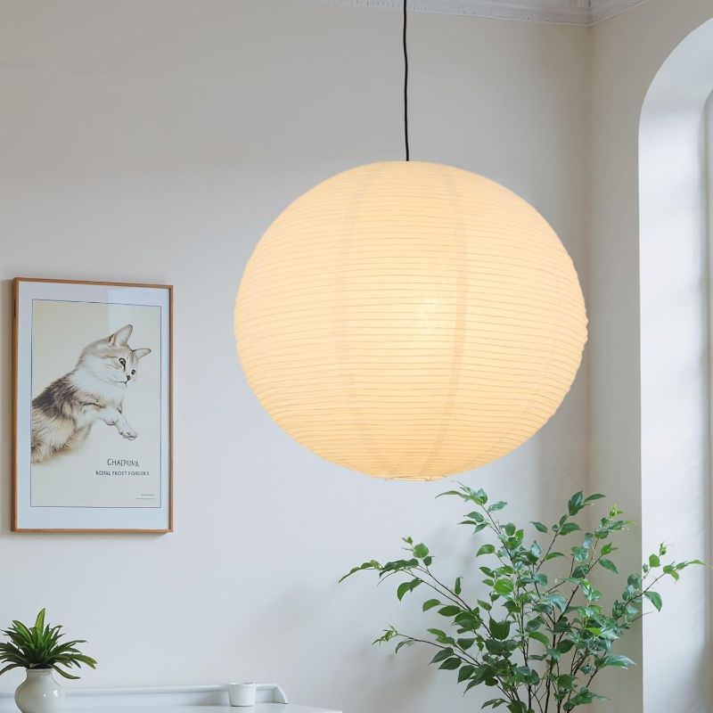 Photo 1 of White Round Paper Lantern Lampshade, 20"x20'' Large Paper Lanterns Pendant Light Shade, Chinese Foldable Design for Living Room, Bedroom, Ceiling Lampshade Party Decor