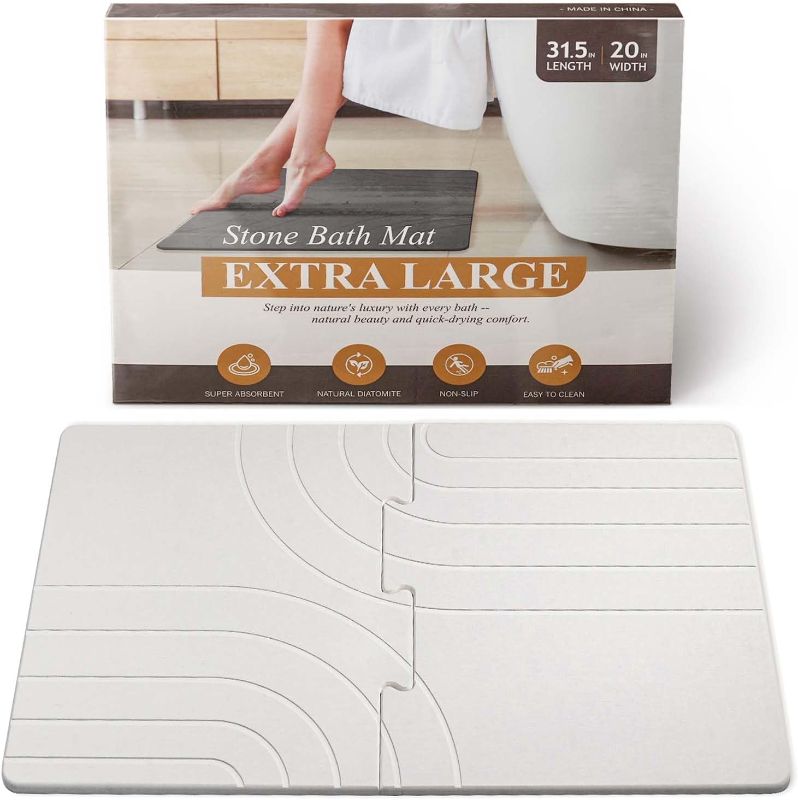 Photo 1 of 32 * 20 Large Stone Bath Mat for Bathroom Quick Dry Diatomaceous Earth Bath Mat Non Slip Stone Drying Mat Magic Super Absorbent Diatomite Bathmat Shower Floor Water Absorbing Mat White