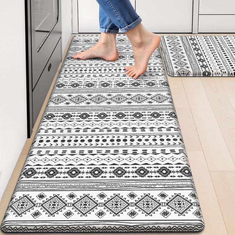 Photo 1 of Kitchen Mats for Floor, Kitchen Rugs Sets of 2, Non-Slip Washable Kitchen Decor Rugs, Anti Fatigue Mats for Kitchen Floor, Sink, Office, Laundry, 17.3"×30"+17.3"×47", Black and White