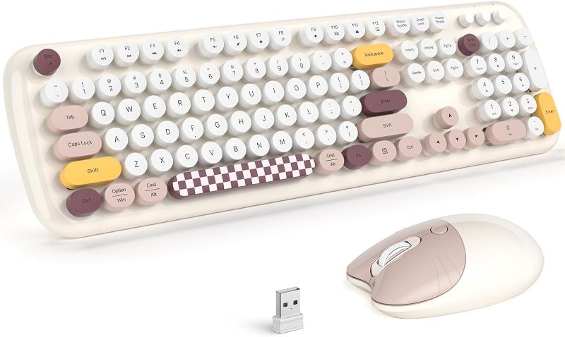 Photo 1 of MOFII Wireless Keyboard and Mouse Combo, 2.4G Full-Size Retro Typewriter Computer Keyboard and 3 Level Adjustable Wireless Mouse for Windows, Mac OS Desktop/Laptop/PC