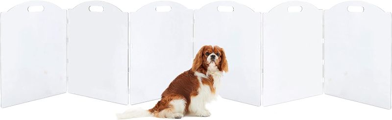 Photo 1 of Extra-Wide Clear Acrylic Freestanding Dog Gates for The House – Folding 6-Panel Pet Gates for Doorways, Stairs, and Open Spaces, Transparent Indoor Barrier for Dogs, Puppies & Cats
